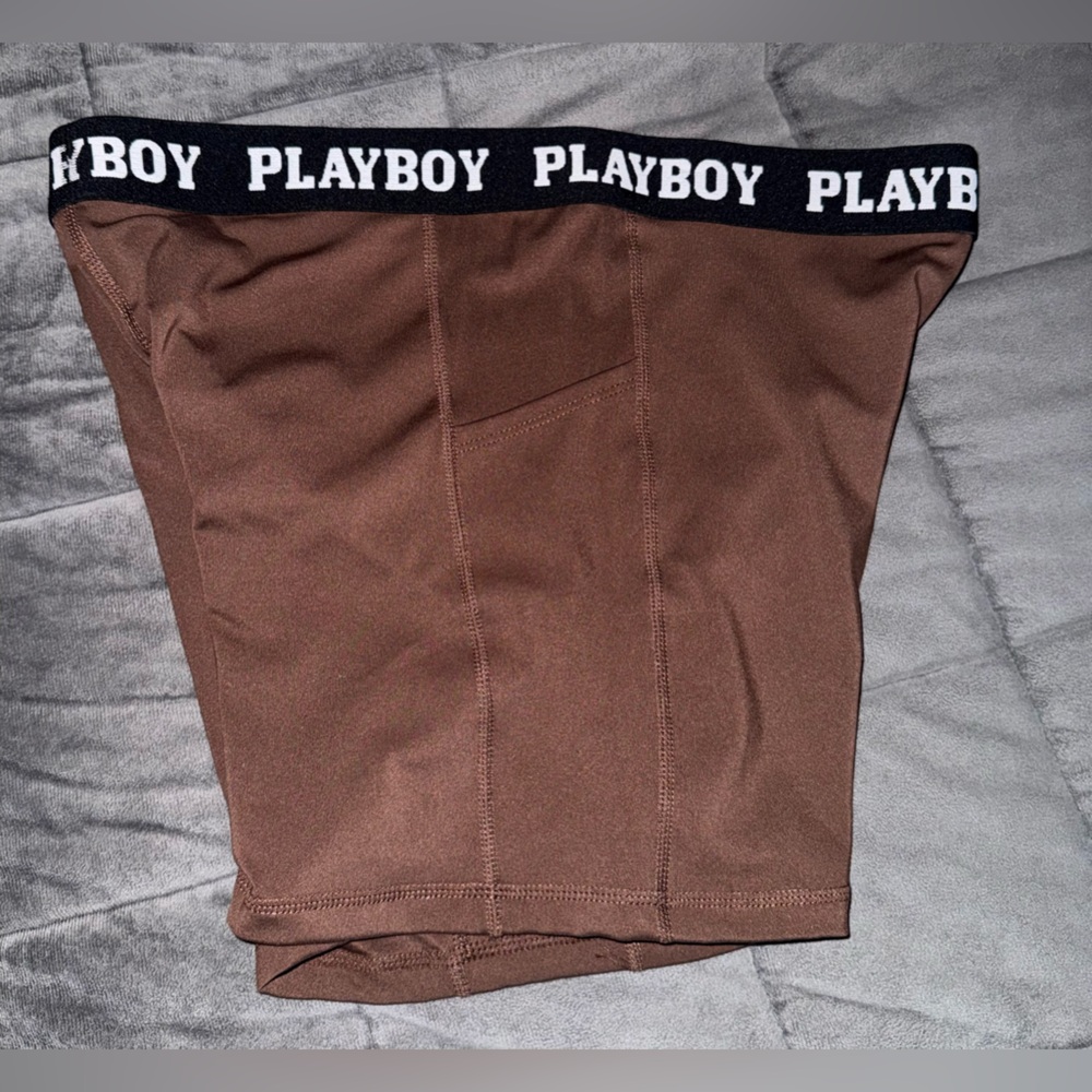 PLAYBOY Women's Chocolate Brown Bike Shorts w/Pockets - Size XL NWT - Picture 3 of 3